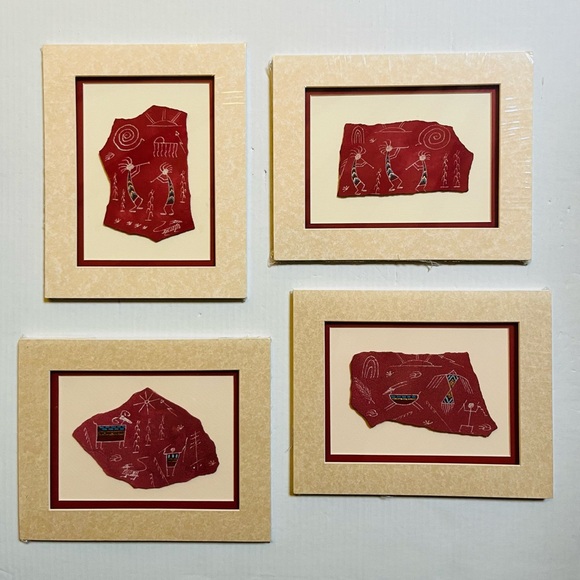 Set of 4 Vintage Larry Beck Hand Painted Petroglyphs on Stone - Picture 8 of 12